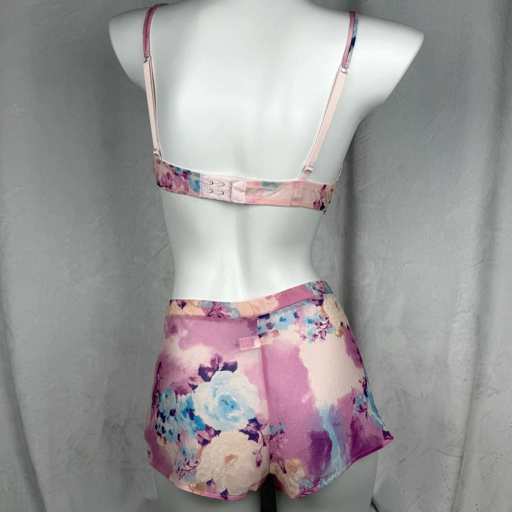 Vintage La Perla Silk Floral Lounge Set Bralette Tap Shorts‎ M L 36/10 Italy